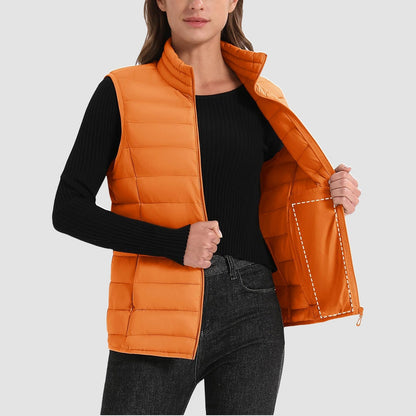 Pufferweste für Damen, leicht, Stehkragen, Reißverschluss, 4 Taschen, bauschige Westen, ärmellos, gesteppt, gepolsterte Oberbekleidung