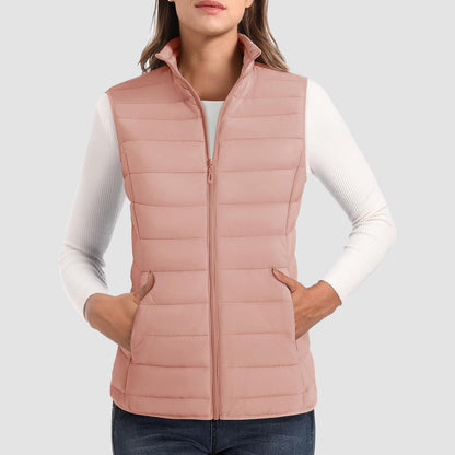 Pufferweste für Damen, leicht, Stehkragen, Reißverschluss, 4 Taschen, bauschige Westen, ärmellos, gesteppt, gepolsterte Oberbekleidung