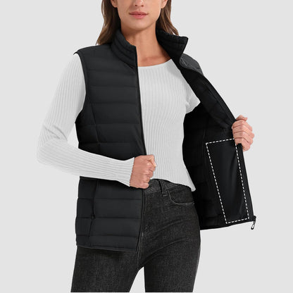 Pufferweste für Damen, leicht, Stehkragen, Reißverschluss, 4 Taschen, bauschige Westen, ärmellos, gesteppt, gepolsterte Oberbekleidung