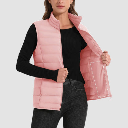 Pufferweste für Damen, leicht, Stehkragen, Reißverschluss, 4 Taschen, bauschige Westen, ärmellos, gesteppt, gepolsterte Oberbekleidung