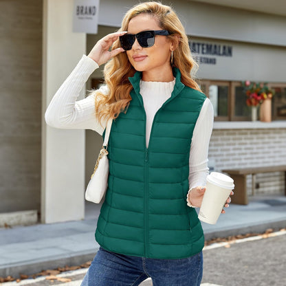 Pufferweste für Damen, leicht, Stehkragen, Reißverschluss, 4 Taschen, bauschige Westen, ärmellos, gesteppt, gepolsterte Oberbekleidung