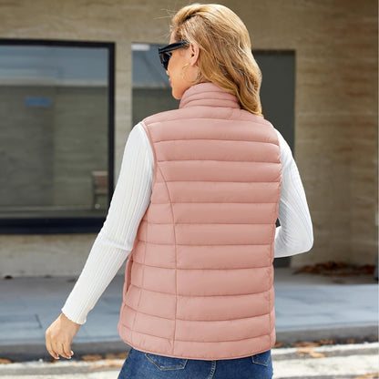 Pufferweste für Damen, leicht, Stehkragen, Reißverschluss, 4 Taschen, bauschige Westen, ärmellos, gesteppt, gepolsterte Oberbekleidung