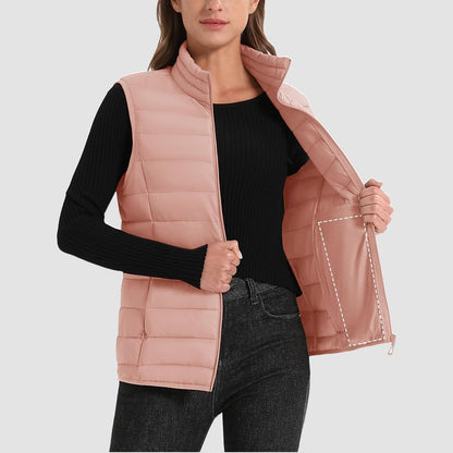 Pufferweste für Damen, leicht, Stehkragen, Reißverschluss, 4 Taschen, bauschige Westen, ärmellos, gesteppt, gepolsterte Oberbekleidung