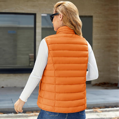 Pufferweste für Damen, leicht, Stehkragen, Reißverschluss, 4 Taschen, bauschige Westen, ärmellos, gesteppt, gepolsterte Oberbekleidung