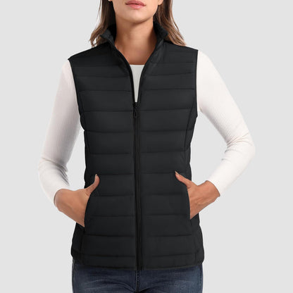 Pufferweste für Damen, leicht, Stehkragen, Reißverschluss, 4 Taschen, bauschige Westen, ärmellos, gesteppt, gepolsterte Oberbekleidung