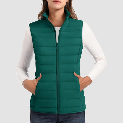 Pufferweste für Damen, leicht, Stehkragen, Reißverschluss, 4 Taschen, bauschige Westen, ärmellos, gesteppt, gepolsterte Oberbekleidung