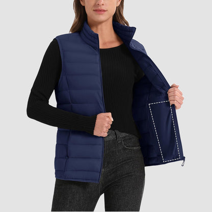 Pufferweste für Damen, leicht, Stehkragen, Reißverschluss, 4 Taschen, bauschige Westen, ärmellos, gesteppt, gepolsterte Oberbekleidung